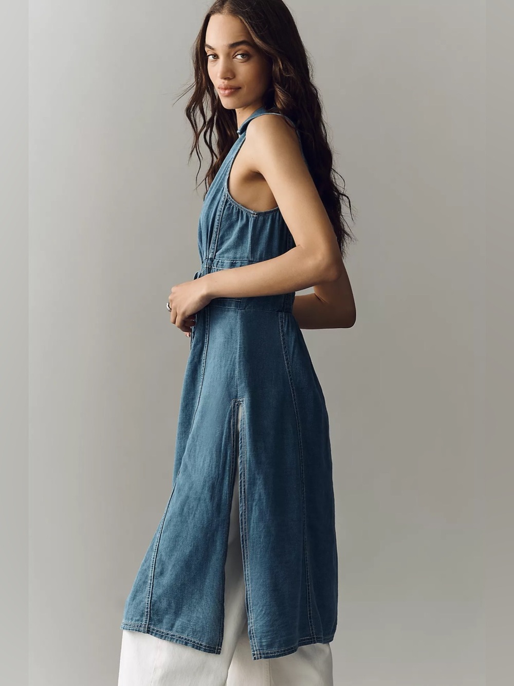 ANTHROPOLOGIE NWT XS Pilcro 100% Cotton Denim Blouse Longline Lightweight Top - Picture 11 of 14